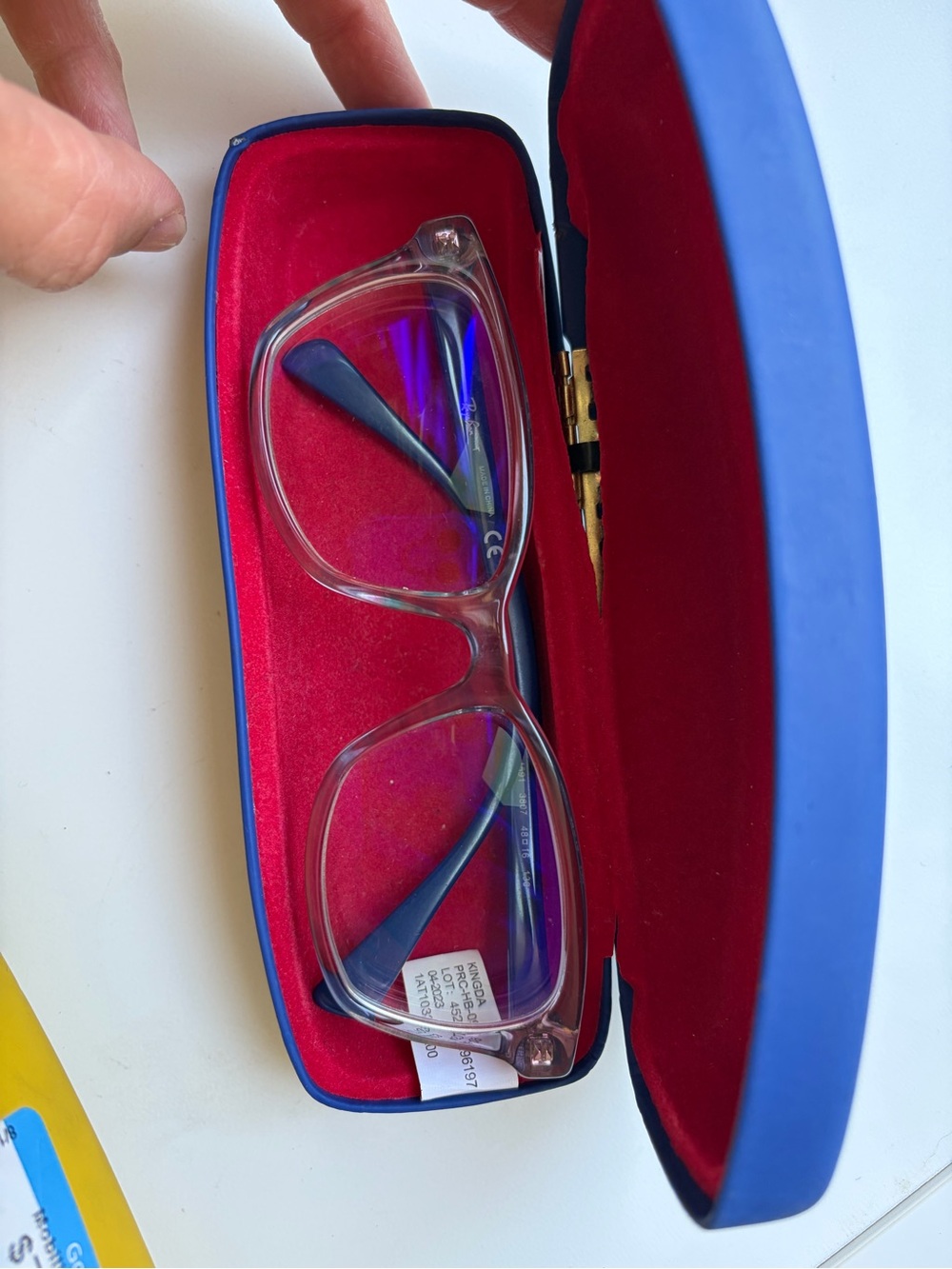 Ray-Ban Clear Frame Kids Glasses with Blue Temples and Blue Case
